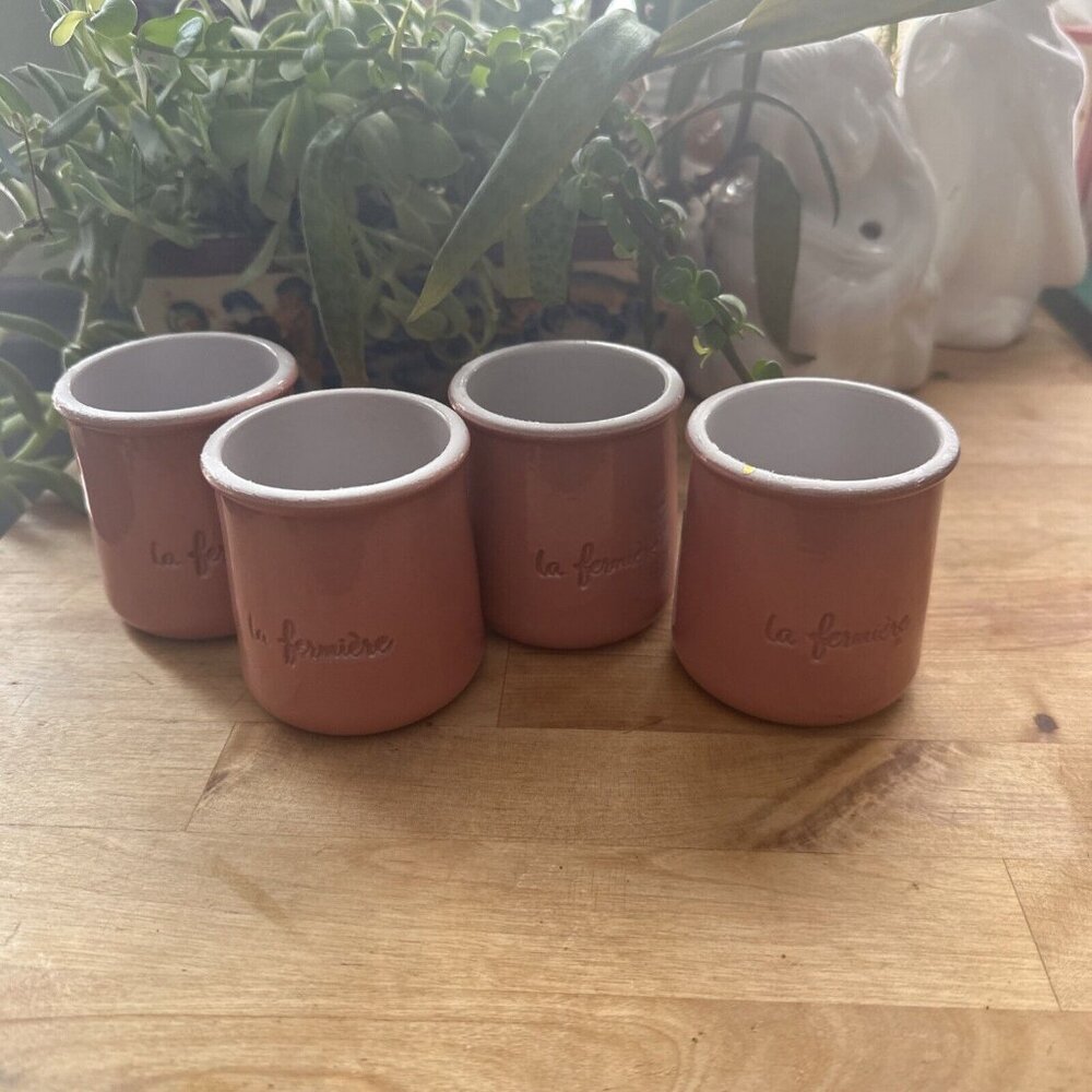 4 La Fermiere Terra Cotta French Yogurt Pots - Color  Pink